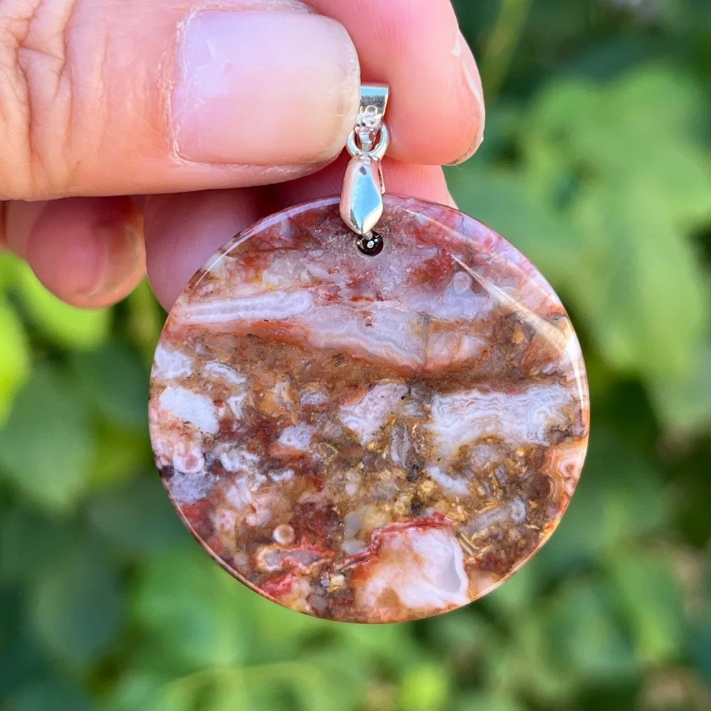 Silver plated red moss‎ agate pendant